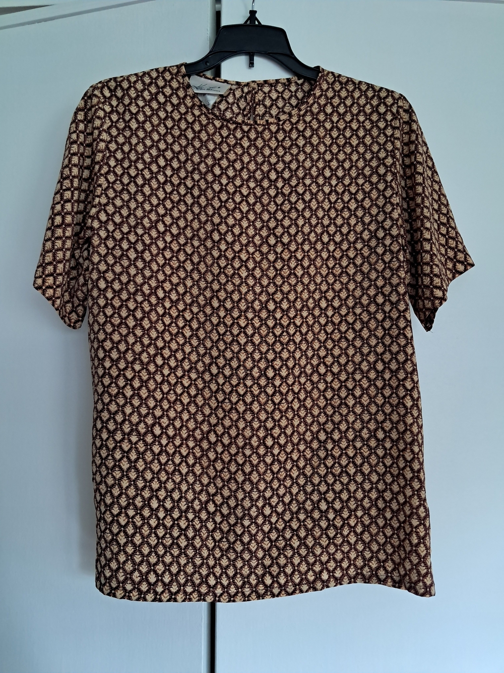 Kathie Lee Collection Brown and Cream Short-Sleeve Patterned Blouse